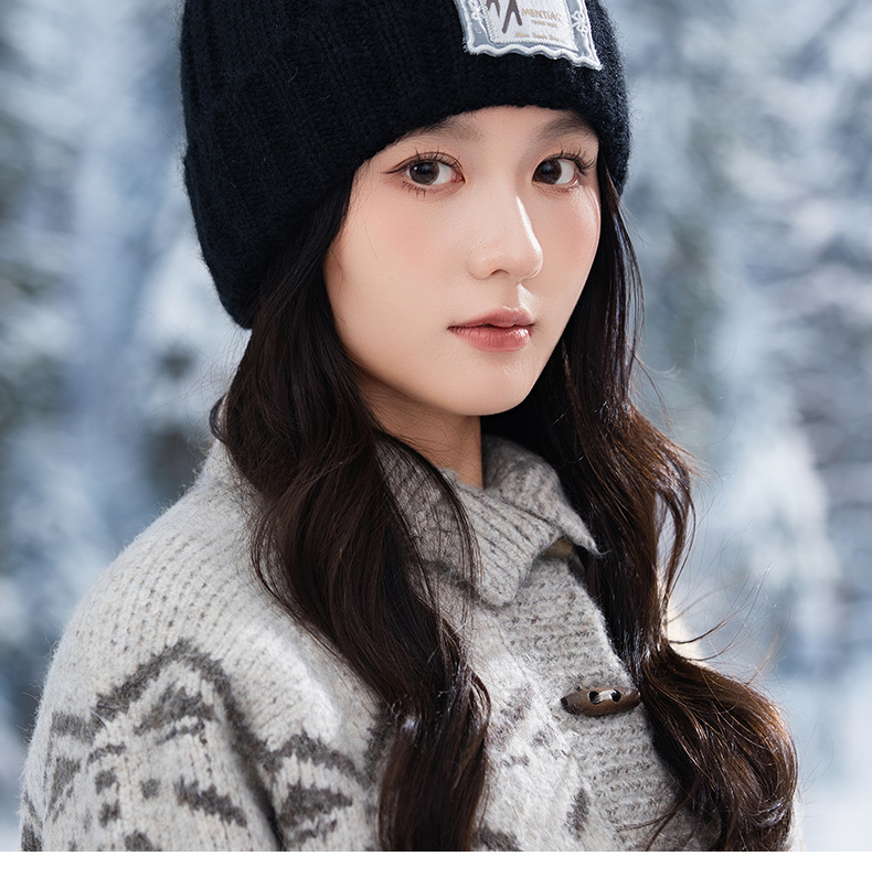 Dames gebreide wollen muts warme wintermuts met oorbescherming_voghion.com