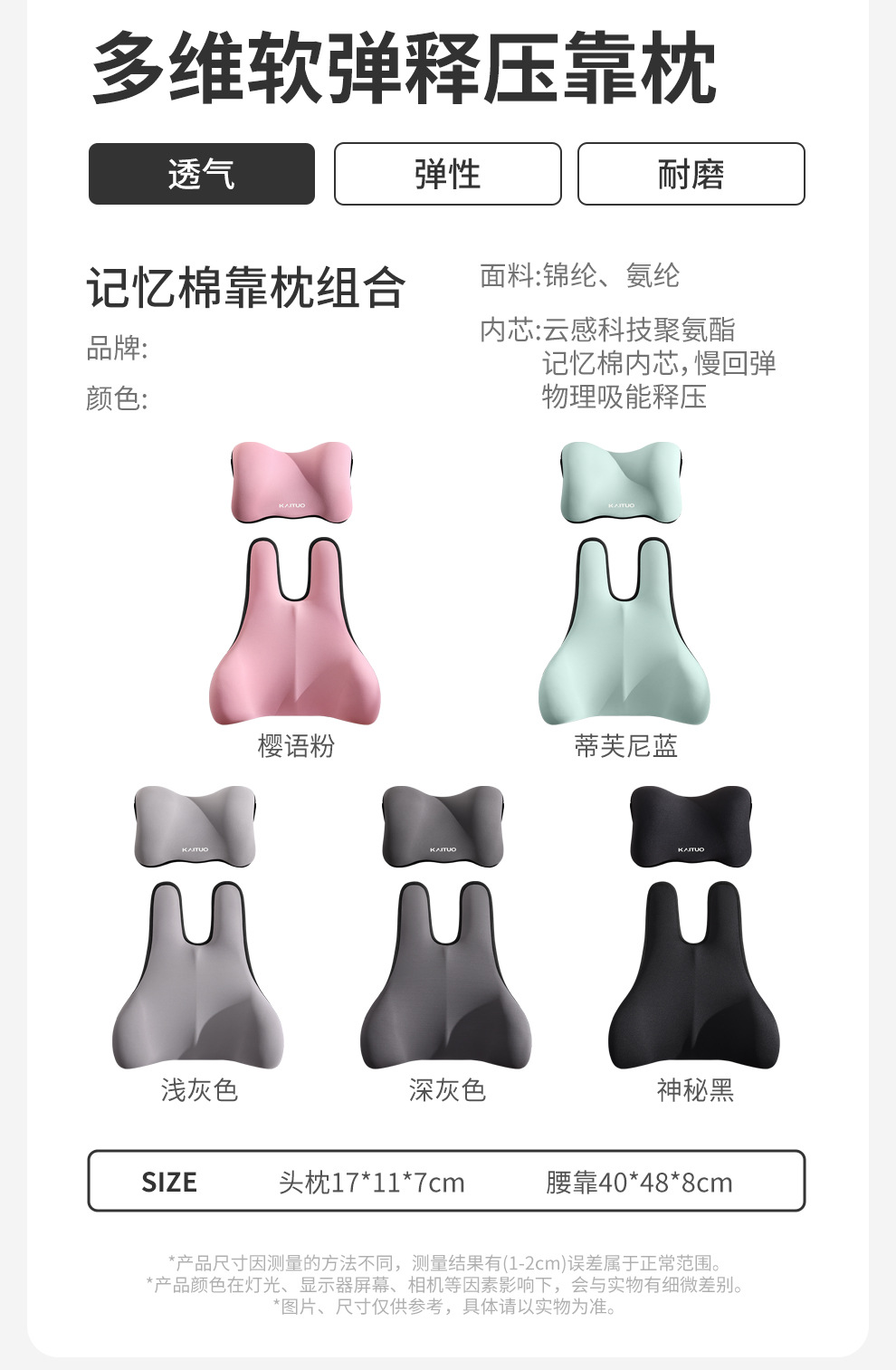 High-End Car Headrest and Lumbar Support Factory Wholesale Car Memory Foam Cushion Lumbar Cushion Backrest Lumbar Pillow Car Neck Pillow