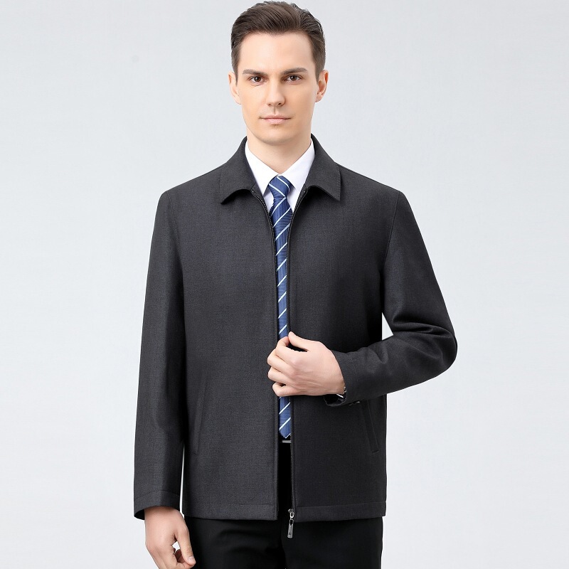 Light Luxury Brand Men's Wool Jacket 2026 Spring and Autumn New Style Business Casual Non-Ironing Middle-Aged Dad's Top