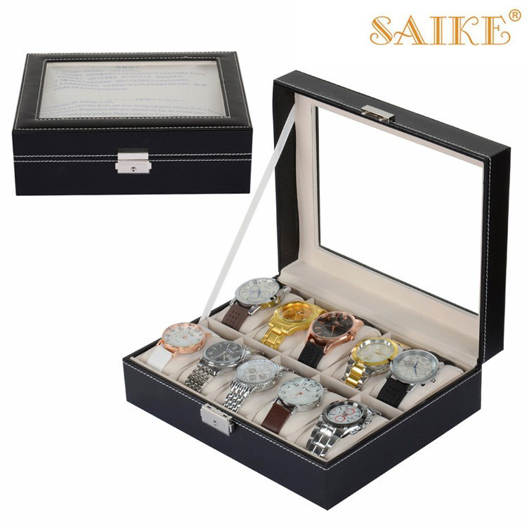 [横锁版]批发10位皮革手表展示箱收纳盒手表箱首饰盒皮盒商务礼品