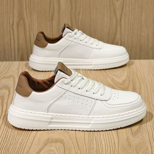 White Men's Shoes 2025 New Summer Breathable Trendy Versatile Men's Casual Leather Shoes Men's White Shoes Sports Sneakers