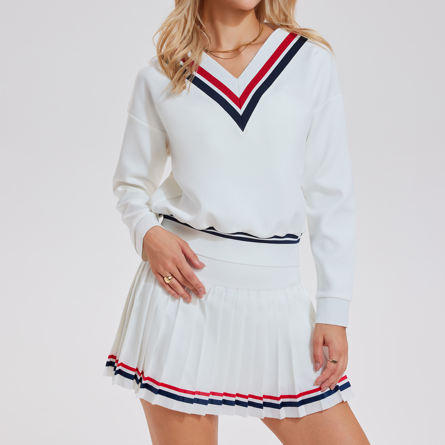 Trajes de yoga transfronterizos de mangas largas ociosos de cuello en v deportivo de golf deportivo de entrenamiento de bádminton al aire libre set de tenis