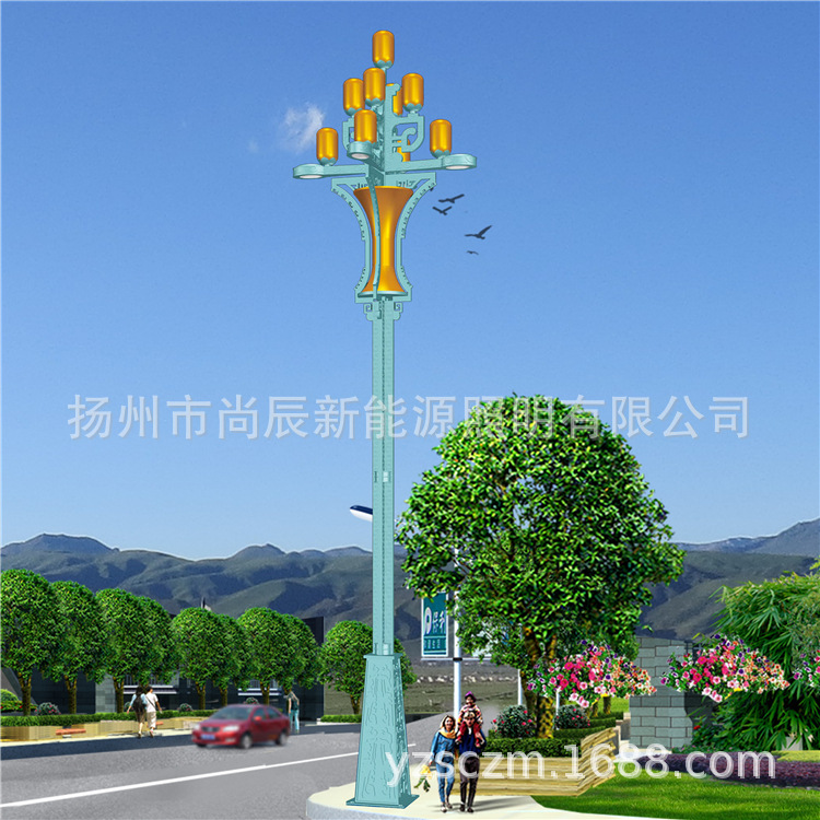 路灯杆子户外景观庭院灯高杆白玉兰中华灯草坪6米9米 LED太阳能灯