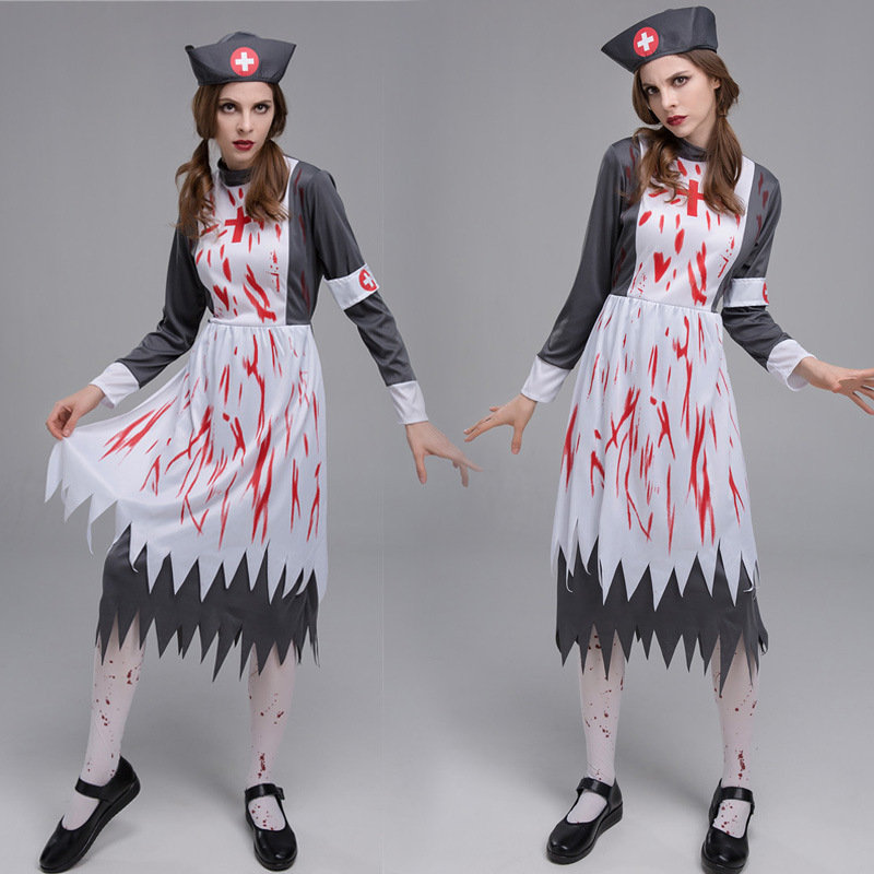 Halloween Female Bloody Nurse Stage Performance Costume Party Cosplay Zombie Costume Makeup Dance Dress