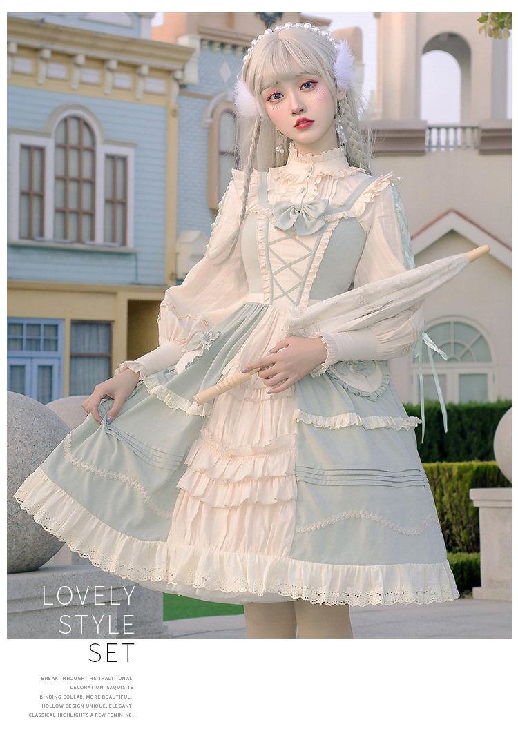 樱洛芙lolita裙原创 三月扶桑JSK 日系田园风正开禁若草色小裙子-阿里巴巴