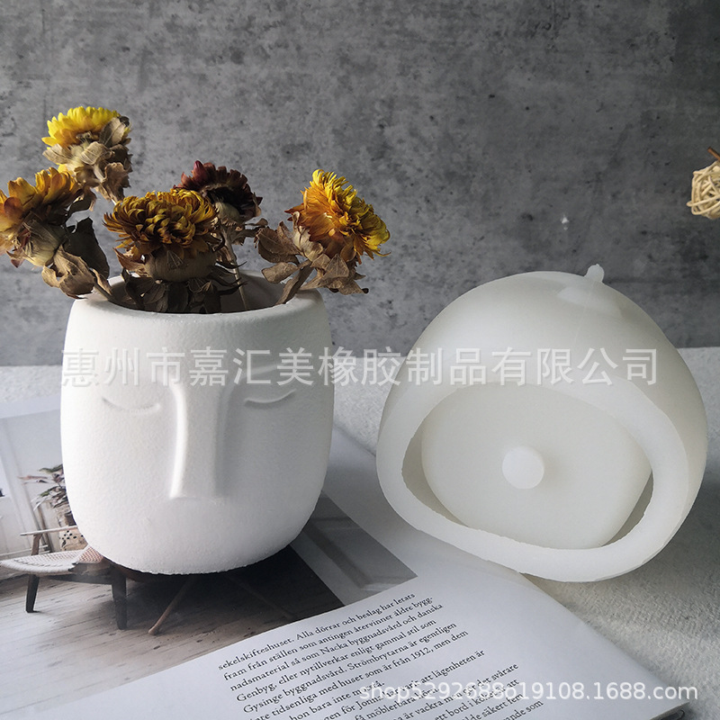 Creativo cara cemento maceta molde cristal epoxi molde de silicona DIY resina yeso maceta molde