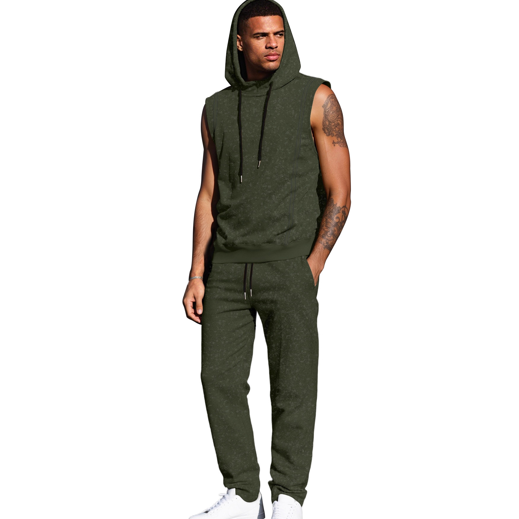 Nuevo transfronterizo Europa y América Amazon nuevo hacer vieja tendencia callejera pantalones deportivos casuales con capuz para hombres sin mangas suéter