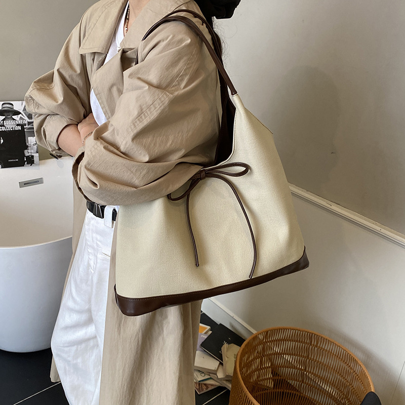 韩国小众蝴蝶结托特包包女2025新款复古麂皮绒腋下包大容量通勤包|undefined