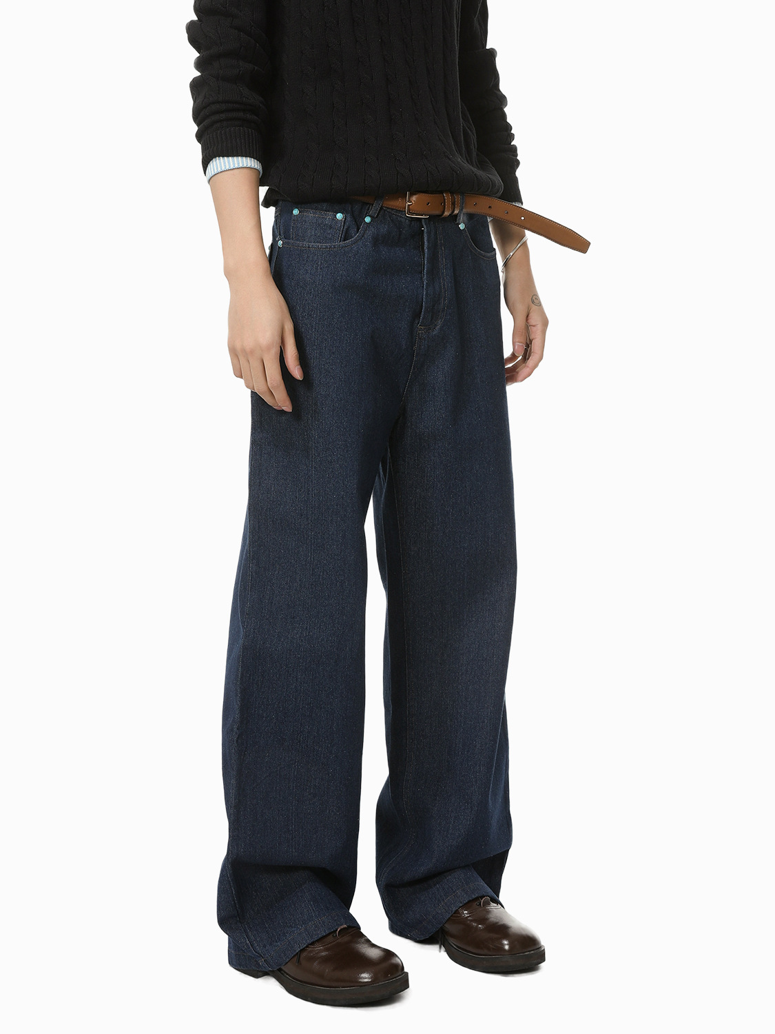 MTLCLOTHES Hombres| Coreano de alto nivel sensación de pantalones jeans de piernas anchas para hombres de otoño sueltos casuales versátiles trapos