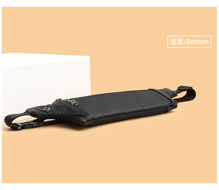 94g Weight Polyester Lining Material Sewing Thread Fashion Element Zipper Closure Type Sling Strap Strap Type Fanny Pack Bags Type Casual Occasion Genuine leather Material Solid Color Pattern All Seasons Season Men's Gender Streetwear Style Square Shape Men's Streetwear Solid Color Genuine Leather Men's Waist Bags 4