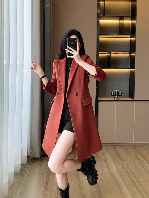 风衣女款2025新款超火爆款酒红色修身中长款高级感西装外套女春秋|undefined