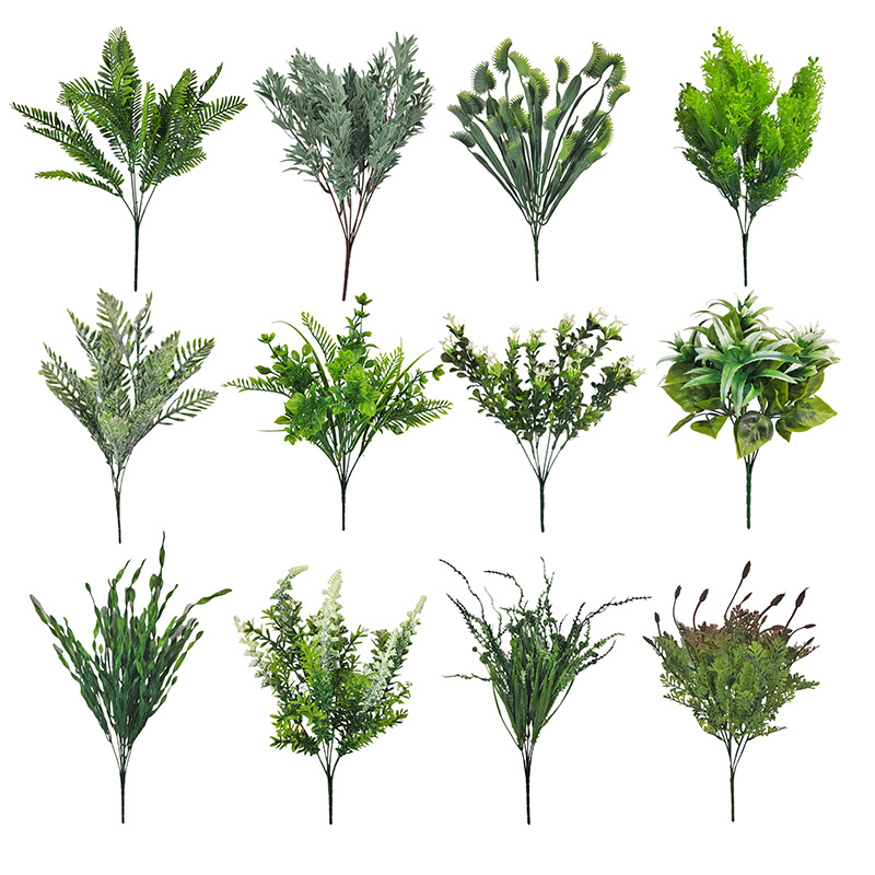 Inventario transfronterizo de una variedad de hierba persa, hierba de agua, hierba de imitación de plantas verdes de plástico, flores falsas, paredes verdes, decoración del hogar, explosión