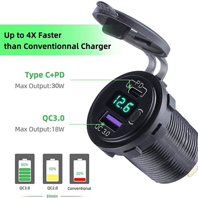 Pd Car Charger with Voltage — Mobil şarj cihazları