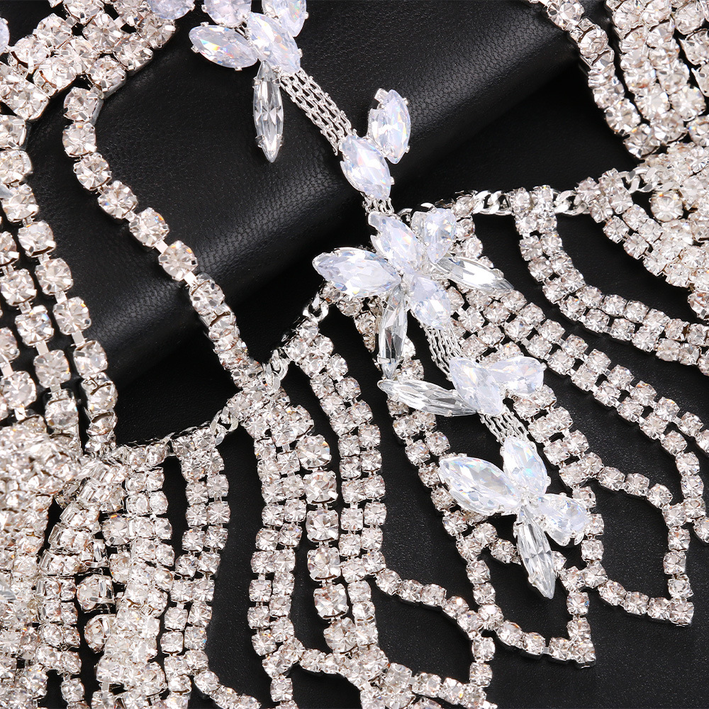 fashion leaf zircon tassel headdress personality versatile rhinestone hair chain hair accessories women's headdress_voghion.com