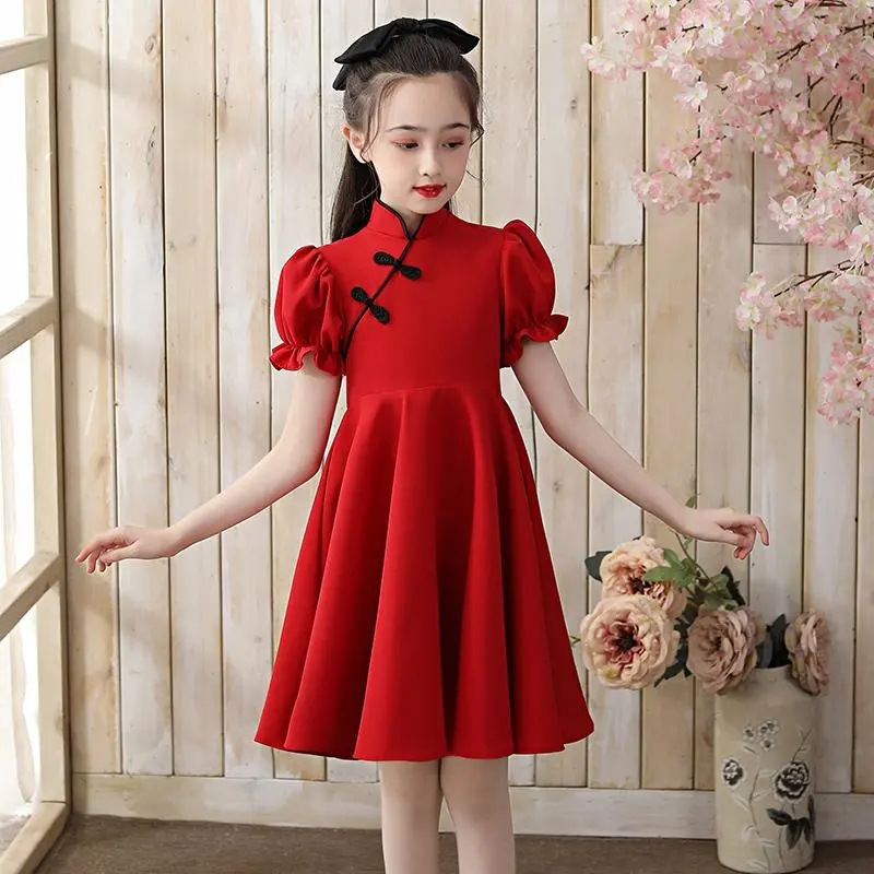 Vestido cheongsam de verano para niñas 2023 nuevo vestido de verano para niños niña estilo occidental medio y grande vestido de princesa para niños