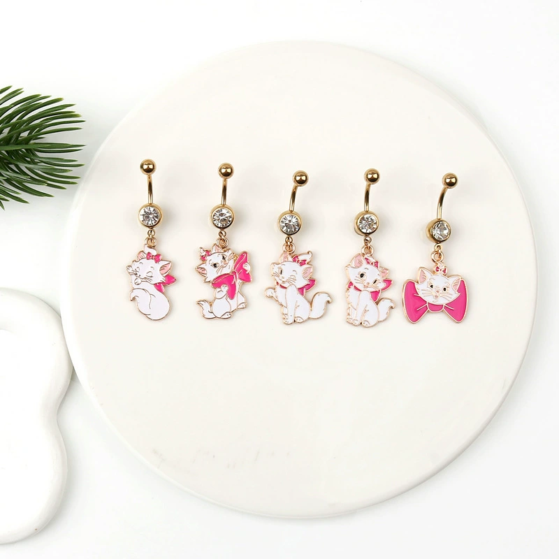 Кольцо для пупка из нержавеющей стали, мультяшное аниме, подвеска в виде кошки Мэри, ювелирные изделия, милый розовый кот, украшения для пирсинга пупка
