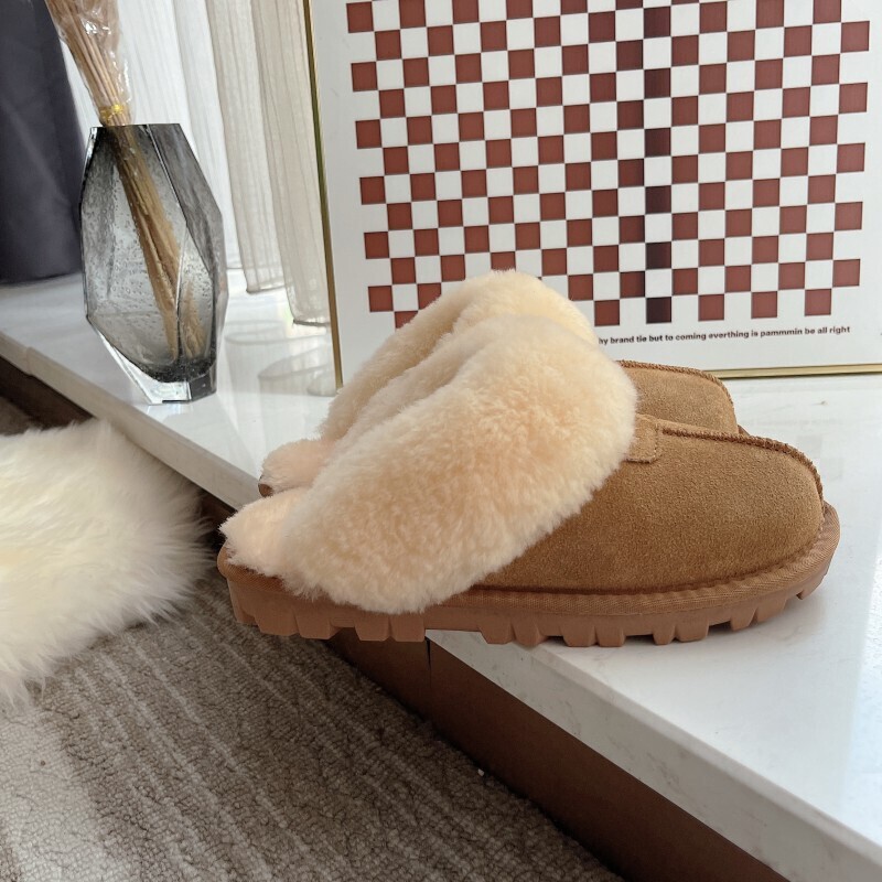 Fur-Integrated Slippers for Women, 2025 New Model, Closed-Toe, Soft-Soled Snow Boots, Non-Slip Flat Half-Slip Cotton Shoes