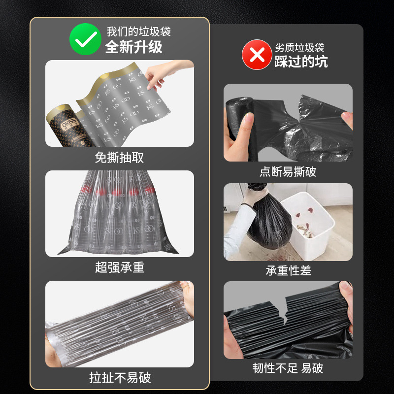 破れないゴミ袋家庭用ポータブル厚みのある自動閉鎖巾着スチールバッグキッチンゴミ厚みのあるビニール袋|undefined