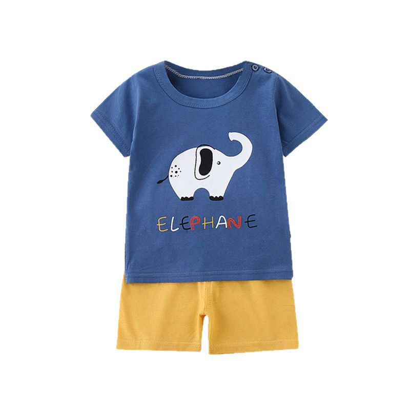 Conjunto de manga corta para niños de algodón con camiseta y pantalón corto con estampado de dibujos animados, mayorista para verano