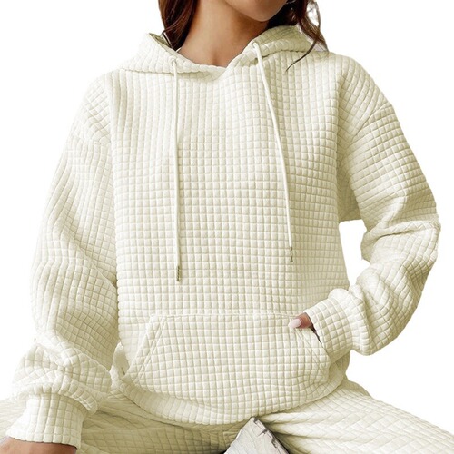 Autumn/Winter European and American Women's Apparel Honeycomb Hooded Long-Sleeve Sweatshirt Loose Top for Women