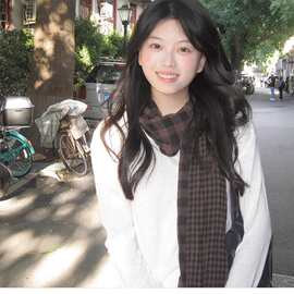 棉麻双面格子围巾韩系氛围感女2025新款文艺复古保暖围脖披肩装饰