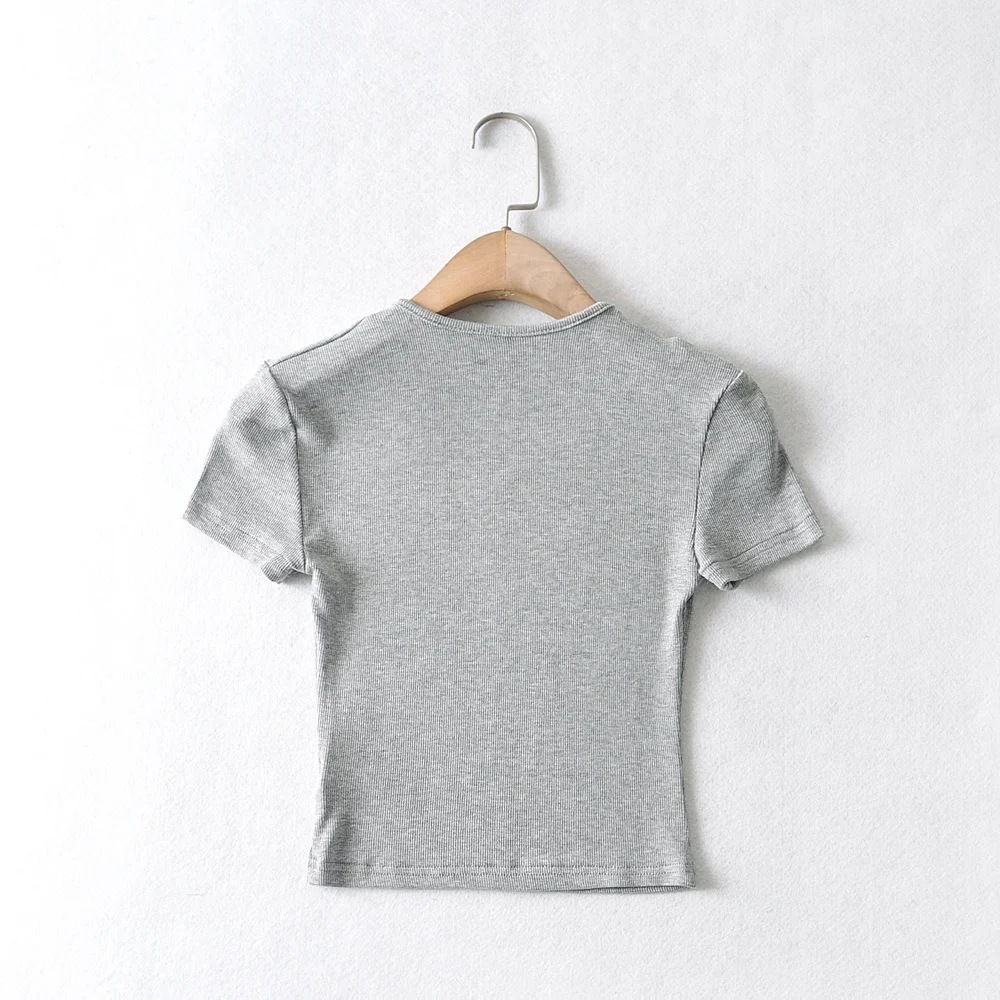 round neck solid color short-sleeved T-shirt   NSHS29364