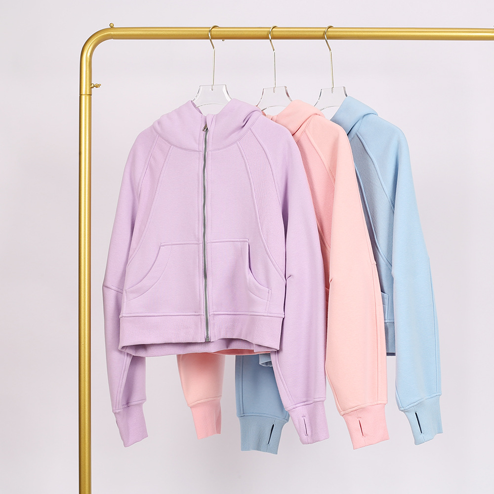 LULU 瑜伽服女士全拉链宽松连帽衫卫衣金标休闲宽松短款加绒卫衣
