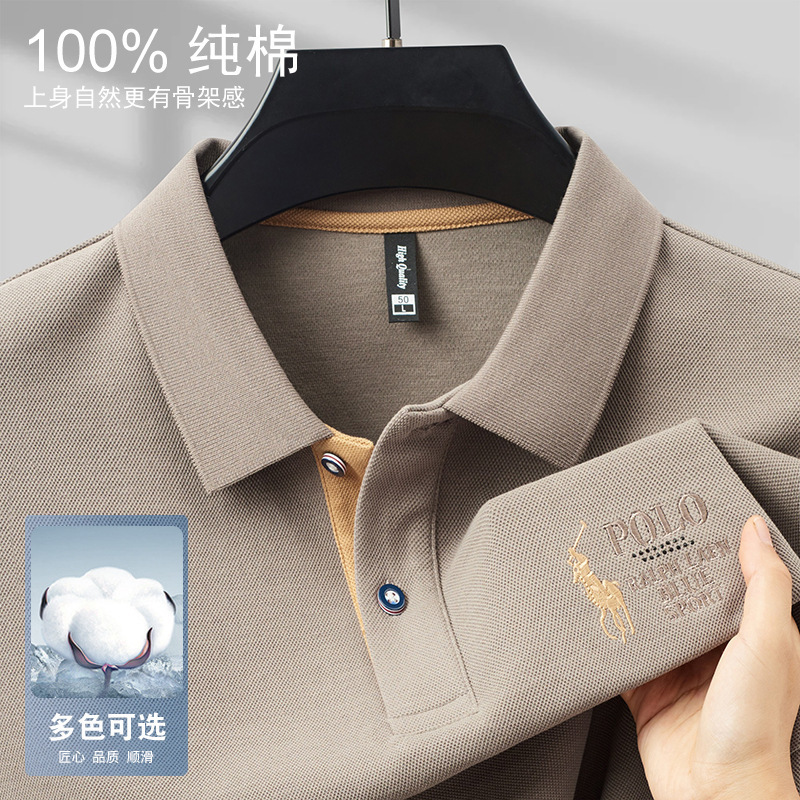 2025 New Cotton Embroidered Polo Shirt Loose Long-Sleeved Casual Lapel T-Shirt Young and Middle-Aged Men's Casual Tops