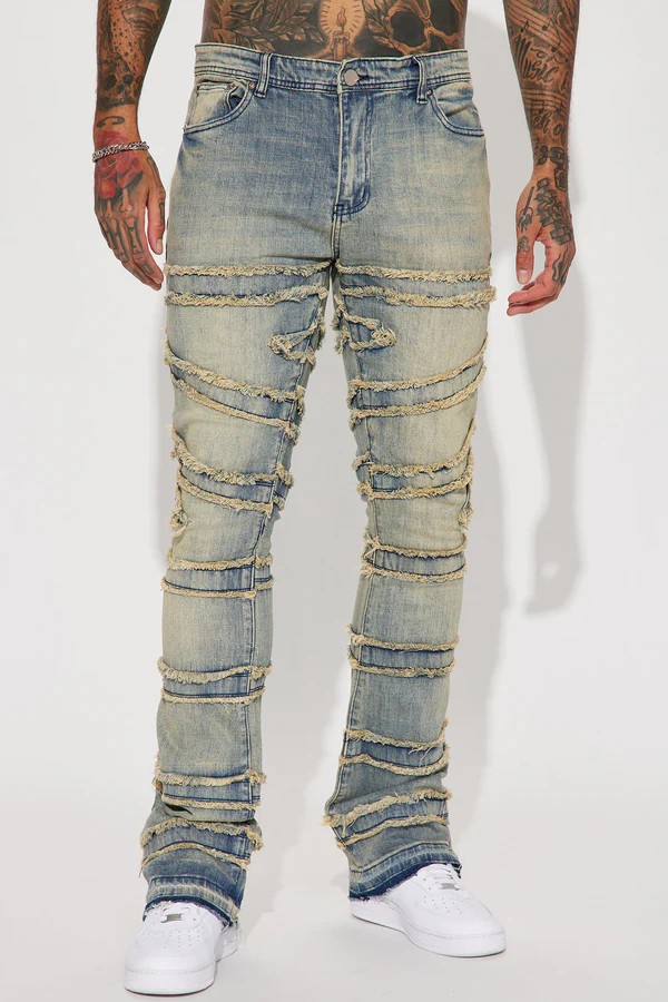 Pantalones de herramienta de vaqueros para hombres, pantalones de estilo rectos de moda europeos y estadounidenses, pantalones elásticos de vaqueros laminados, pantalones de hombre
