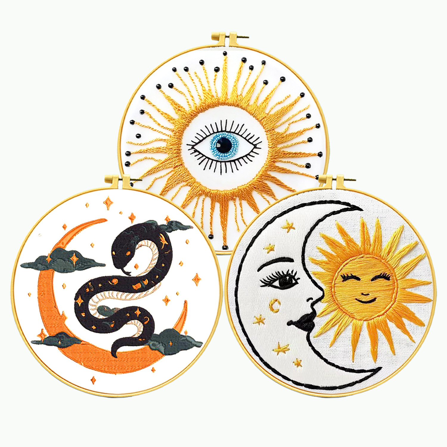 Nuevo paquete de material de bordado de serpiente de sol y luna personalidad decoración del hogar novato DIY kit de fabricación a mano al por mayor