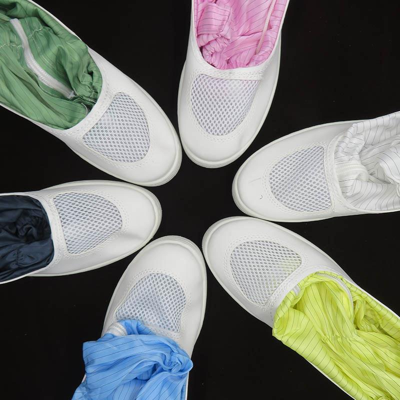 无尘室靴子无尘鞋车间软底防尘鞋白色长筒透气网面防静电鞋男女