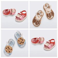 Melissa Children's Sandals Women 2024 New Baby Jelly Shoes Soft Bottom Cartoon Cookie Velcro Beach Shoes Summer 