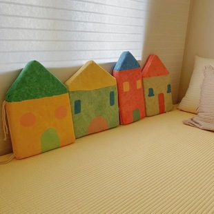 Ins Scandinavian Baby Velvet Crib Bed Surround Cartoon Cute Little House Soft Bag Kidsren's Room Anti-Collision Head Removable and Washable
