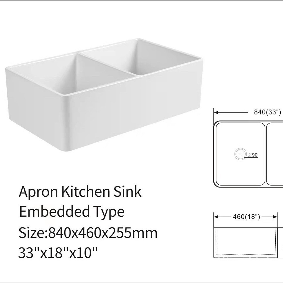Cocina americana retro fregadero de cerámica de tierra refractaria grande fregadero de un solo tanque blanco versión frontal lavabo empotrado fregadero