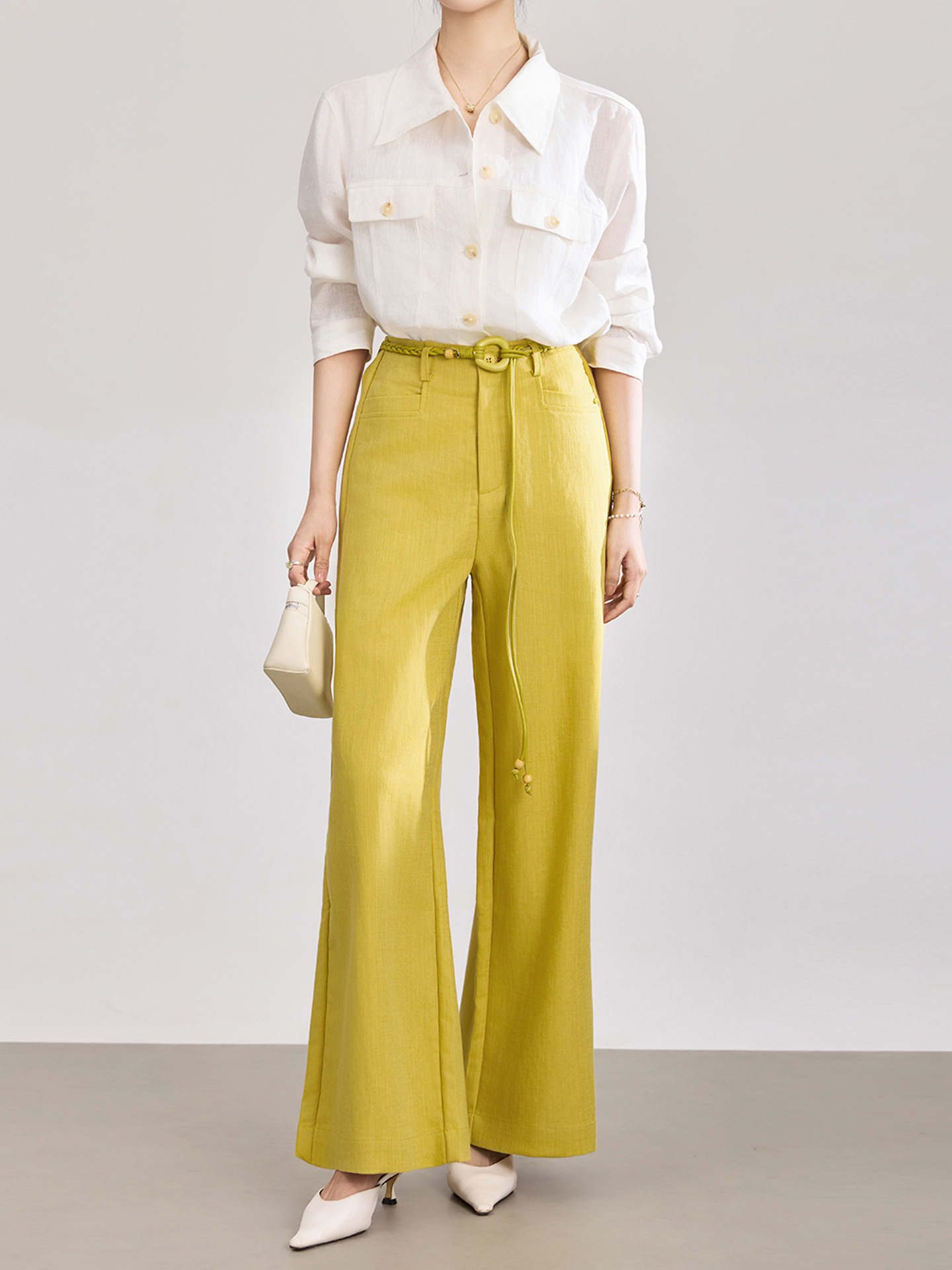 Quần culottes nữ ống rộng chất liệu cotton pha linen mát lạnh — Xanh lông mòng đen