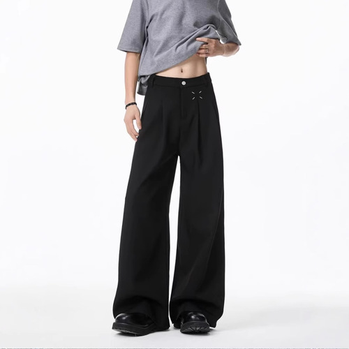 Cleanfit Black Bending Knife Straight Leg Men's Spring and Autumn Feeling Wide Leg Casual Trousers with Drape Professional Suit Pants