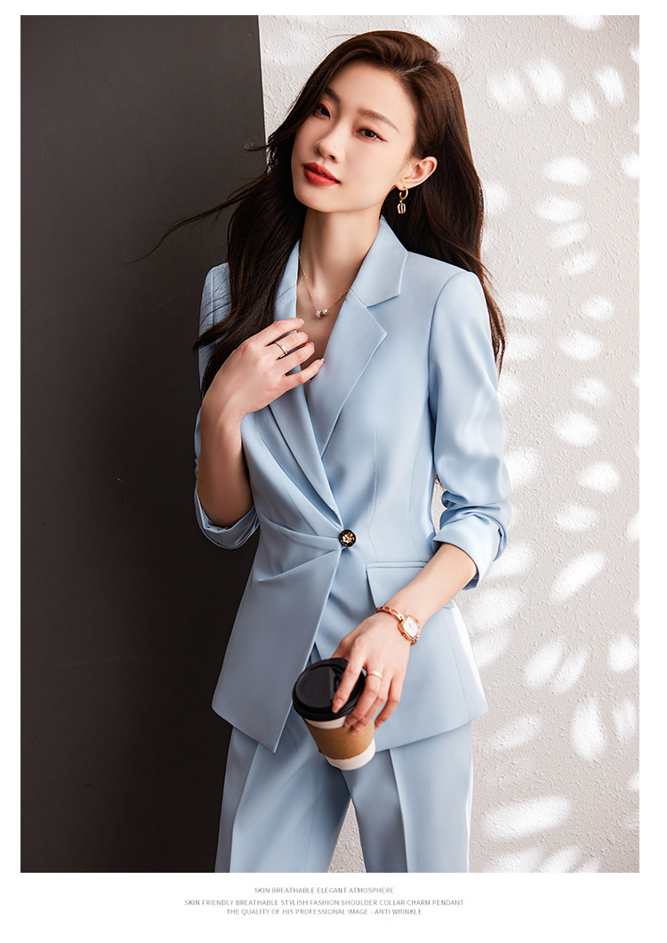 ​​Women's Blue Slim Fit Professional Suit Set - Elegant Blazer & Pants For Office & Formal Occasions​​_voghion.com