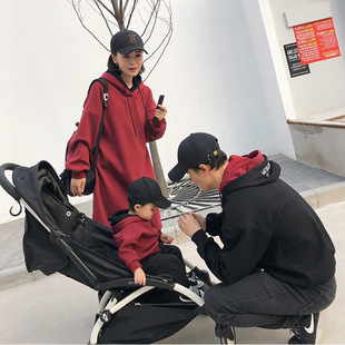 Parent-Child Clothing 2025 Autumn and Winter New Family Clothing Loose Hooded Sweatshirt Baby Baby Crawling Clothing Parent-Child Clothing Long Sleeves