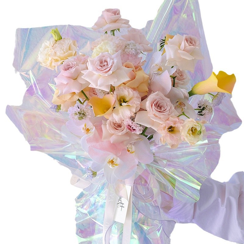 Color brillante película láser transparente paquete de papel de embalaje de flores espesado impermeable color teñido flores vidricola material de florista