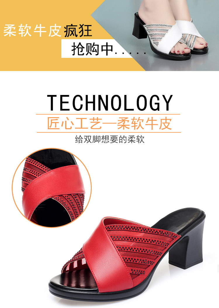 Sandal cao gót nữ đính đá quai ngang mũi hở, gót vuông 9 cm — màu đen chi tiết 2