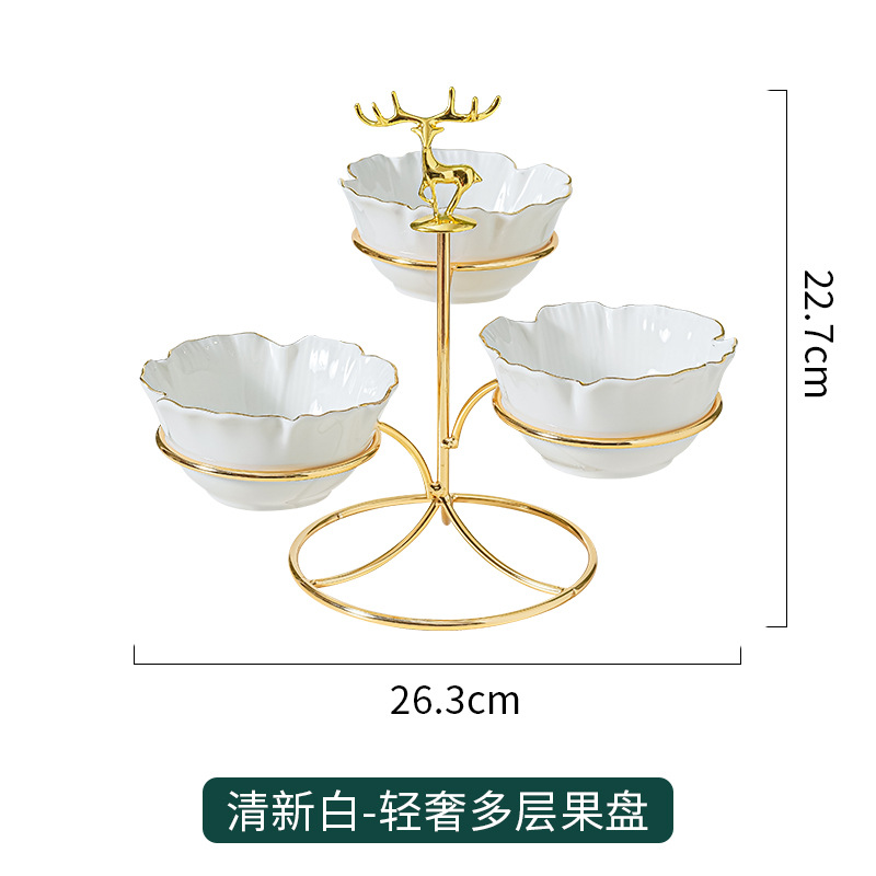 Plato de fruta de cerámica multicapa hogar sala de estar mesa de café creativo merienda plato de fruta seca de lujo ligero decoración de mesa de postre