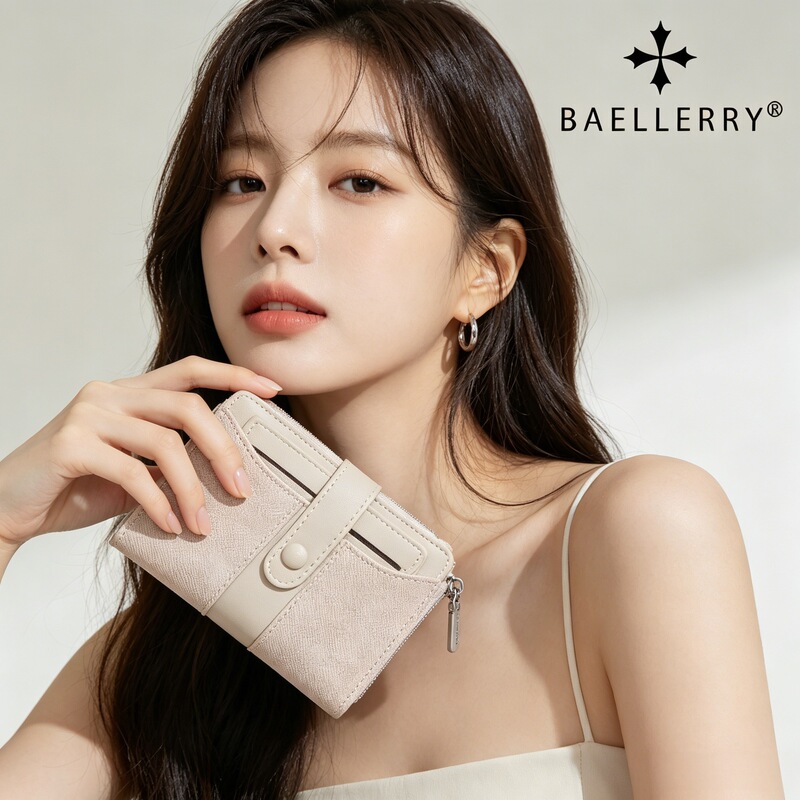 Baellerry New Women's Wallet Student Denim Leather Short Wallet Fashionable Zipper Multi-Card Slot Wallet