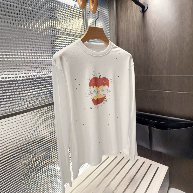Nanyou Women's Clothing Rhinestone Apple Carousel Print Sunscreen Shirt Loose Casual Style Versatile Long Sleeve T-Shirt Nanyou Women's Clothing Rhinestone Apple Carousel Print Sunscreen Shirt Loose Casual Style Versatile Long Sleeve T-Shirt