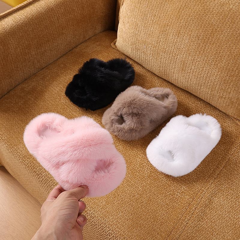 Environmentally Friendly Pvc2025 Cross-Border Autumn and Winter New Plush Kidsren's Slippers Home Warm Anti-Slip Girls' Cotton Slippers