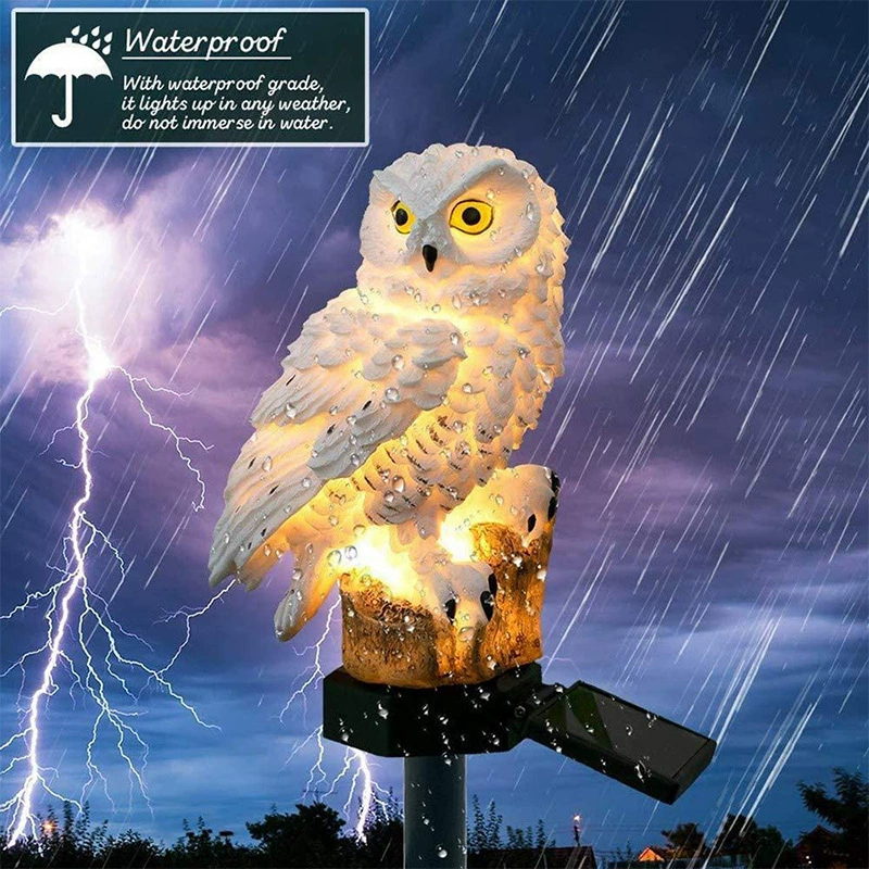 Solar Resin Owl Garden Light, LED Stake Lamp, Outdoor Lawn Decoration, Multiple Designs