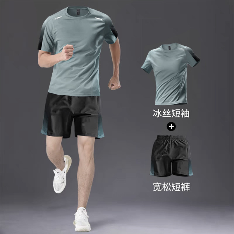 速乾性 Tシャツメンズスポーツスーツルーズアイスシルクランニングスーツカップル夏のアウトドアフィットネススーツ半袖スーツ|undefined