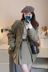 早秋新款流行小香风西装套装裙韩剧女主穿搭感小洋装两件套秋