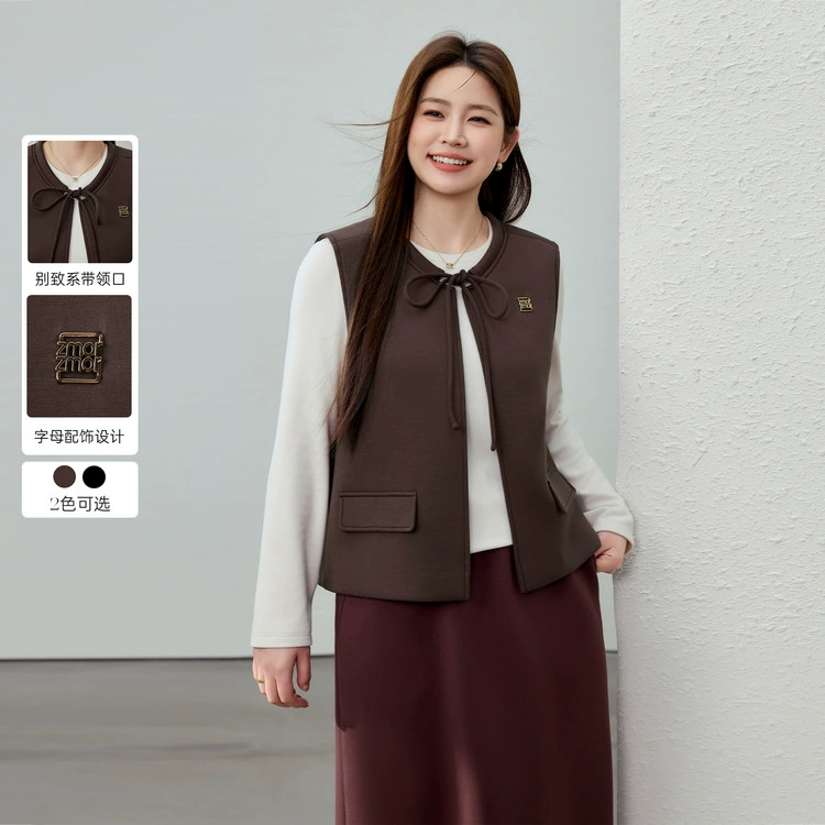 [Ретро темпераментный шнуровка коммутирующих дикий жилет] Funny Show большой размер женский толстый mm2025 весенний новый