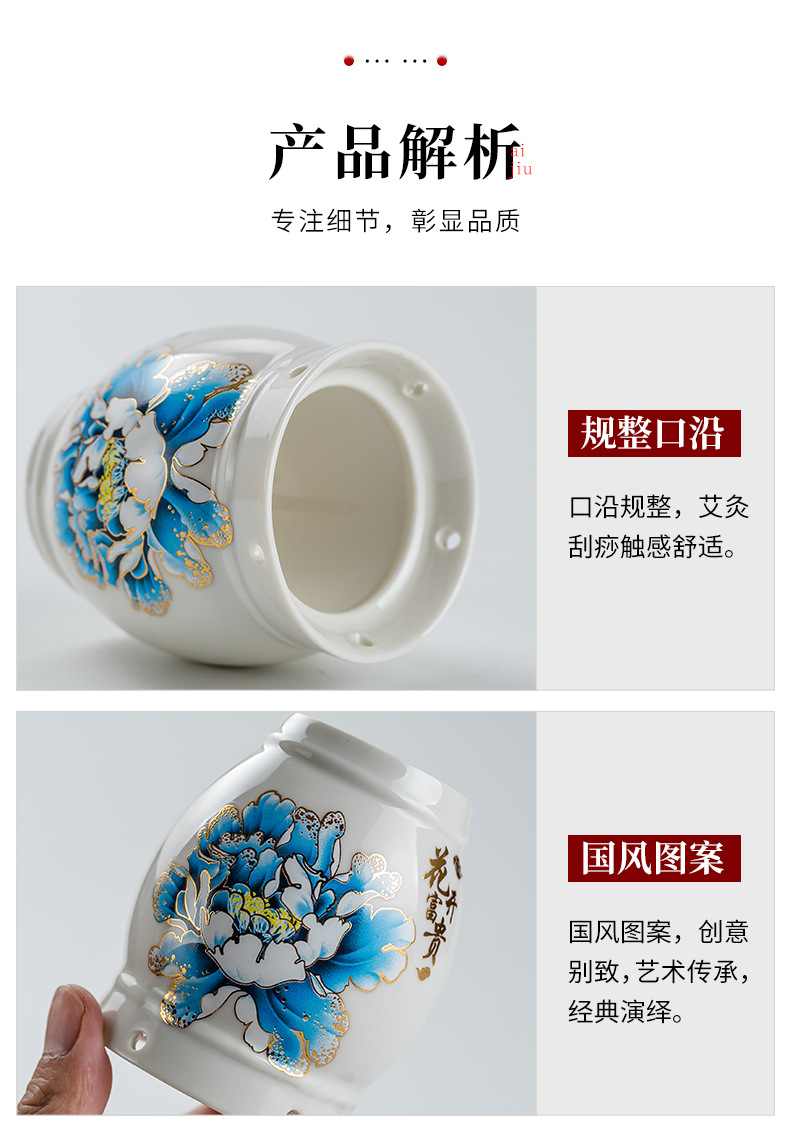 Ceramic Moxibustion Jar Multi-Purpose Home Facial Moxa Box with Steel Mesh and Cloth Cover for Warming Therapy in use