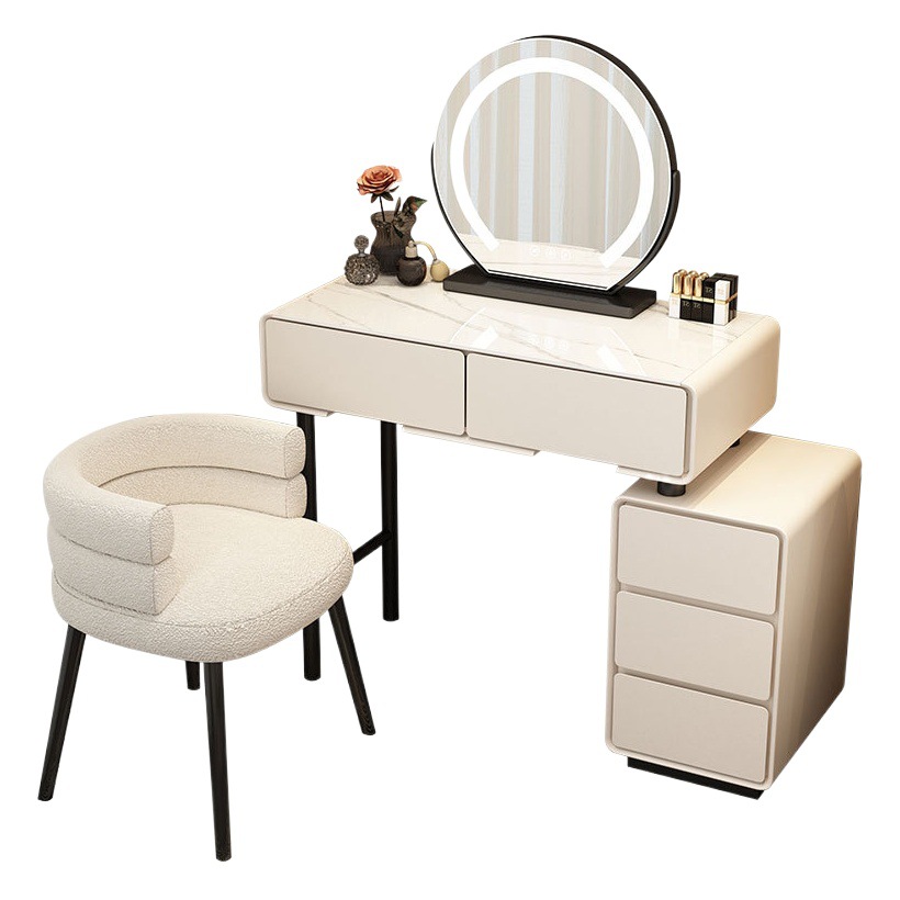 Tocador para el hogar Mesa de pizarra de roca simple con cajones Mesa de tocador de gran capacidad Mueble de almacenamiento junto a la cama Mesa de maquillaje integrada